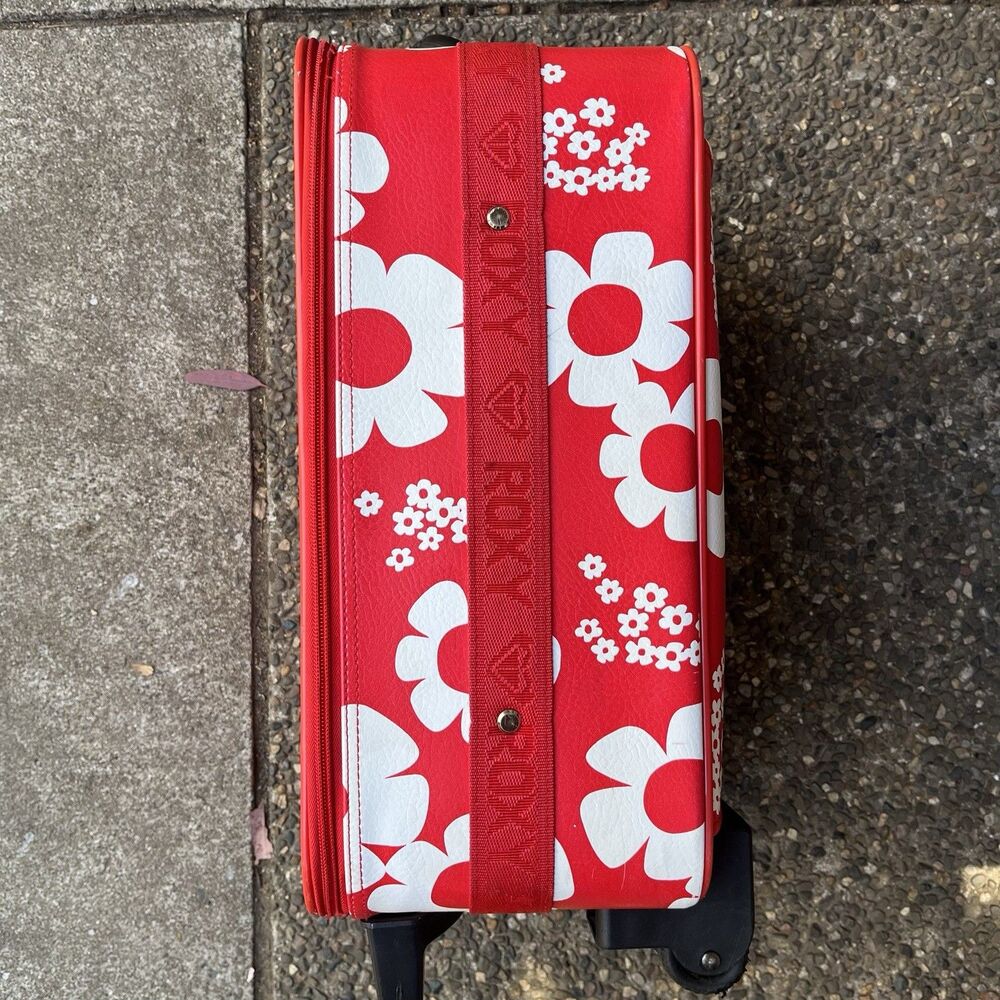 Vintage Roxy Y2K Red White Daisy Floral Rolling Carry On Suitcase Luggage - Picture 6 of 12